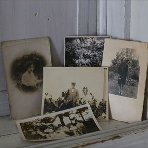 Lot of 5 Vintage antique photographs garden parties & victorian women in gardens